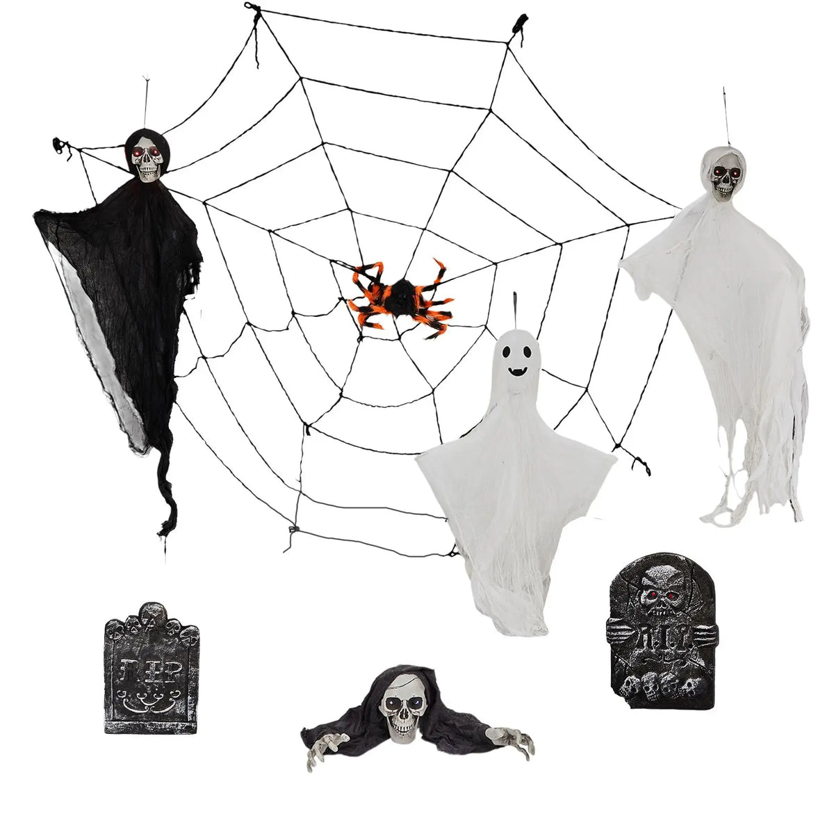 Outdoor Halloween Decorations | 8-Piece Set | Hanging Ghosts And Tombstones