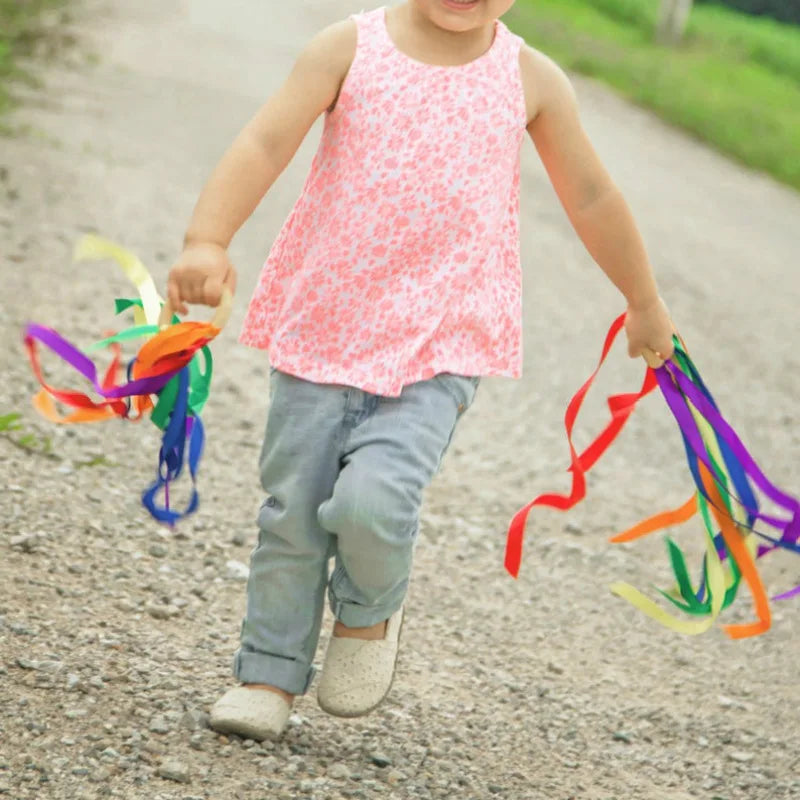 Rainbow Wooden Ring Ribbon Hand Kite - ToylandEU