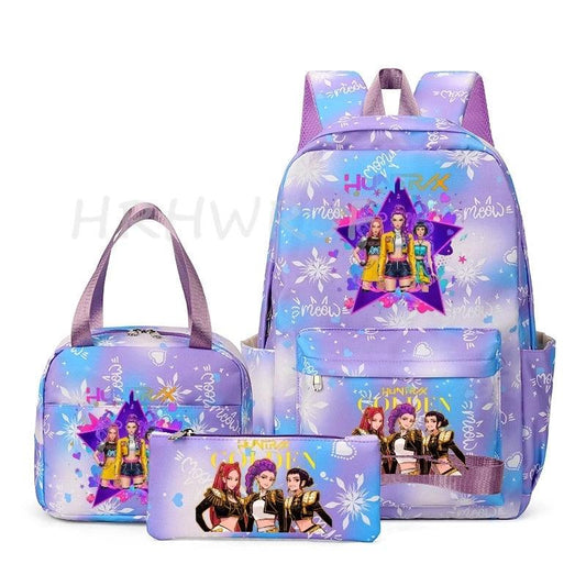 Backpack | Snow Print Kpop Demon Hunter Theme | Capacity Under 20L | 3pc Set