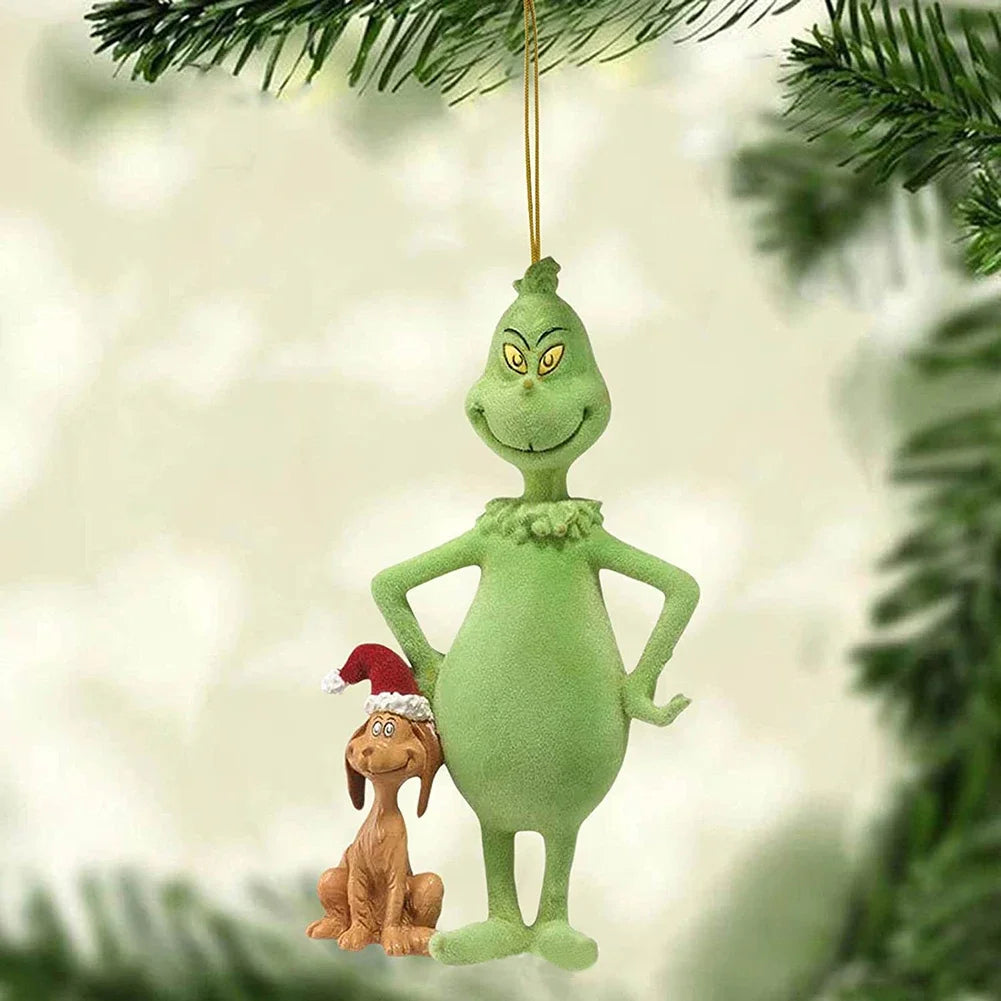 2D Green Monsters Ornaments | Acrylic Christmas Tree | Cartoon Hanging Pendants
