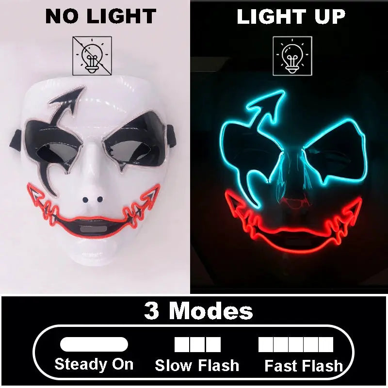 Melbourne Shuffle rave dance glowing mask Hand drawn patterned luminous mask for teen cool Halloween cosplay performance props - ToylandEU