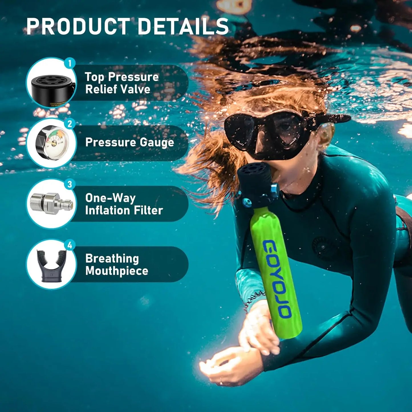 Mini Scuba Tank | 0.5L Capacity | Emergency Air Supply | 0.5L