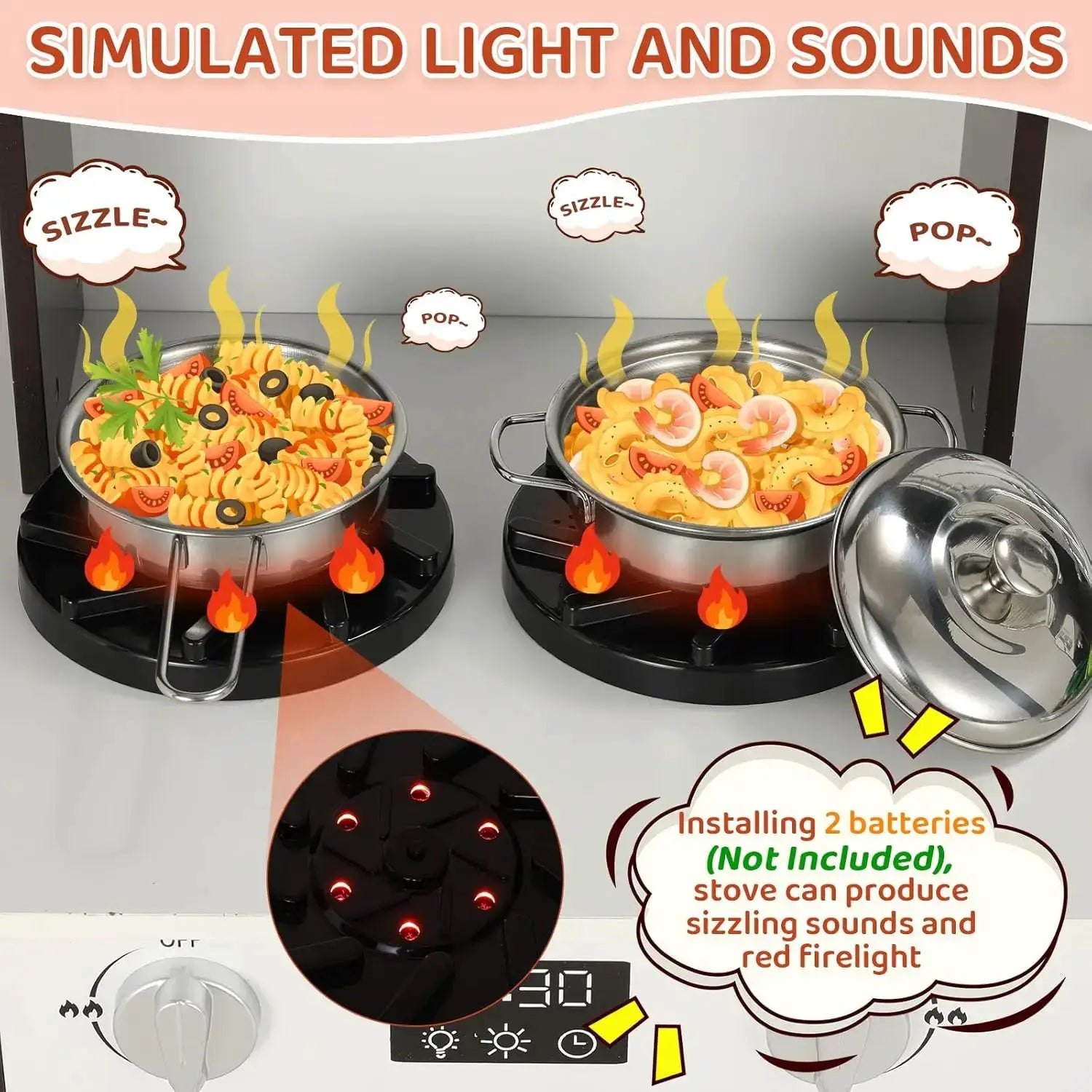 Kids Play Kitchen, Wooden Pretend Toy Kitchen, Toodler Cooking Playset, Stove w/Light & Sound, Sink, Microwave, 2 Fabric Boxs, D - ToylandEU