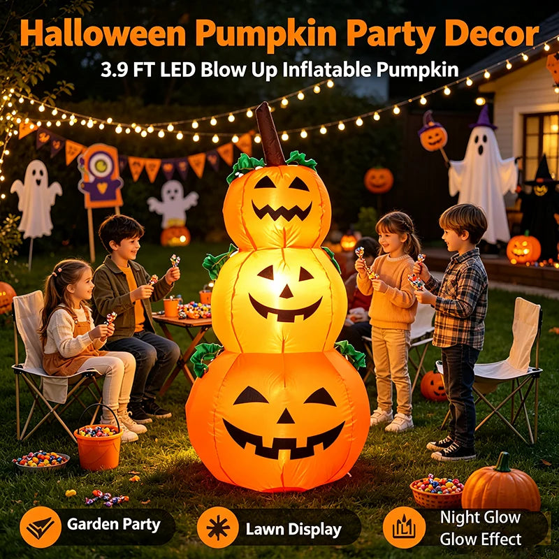 Halloween Inflatable Pumpkin | 3.9 Ft Led | Built In Lights | Outdoor Decor
