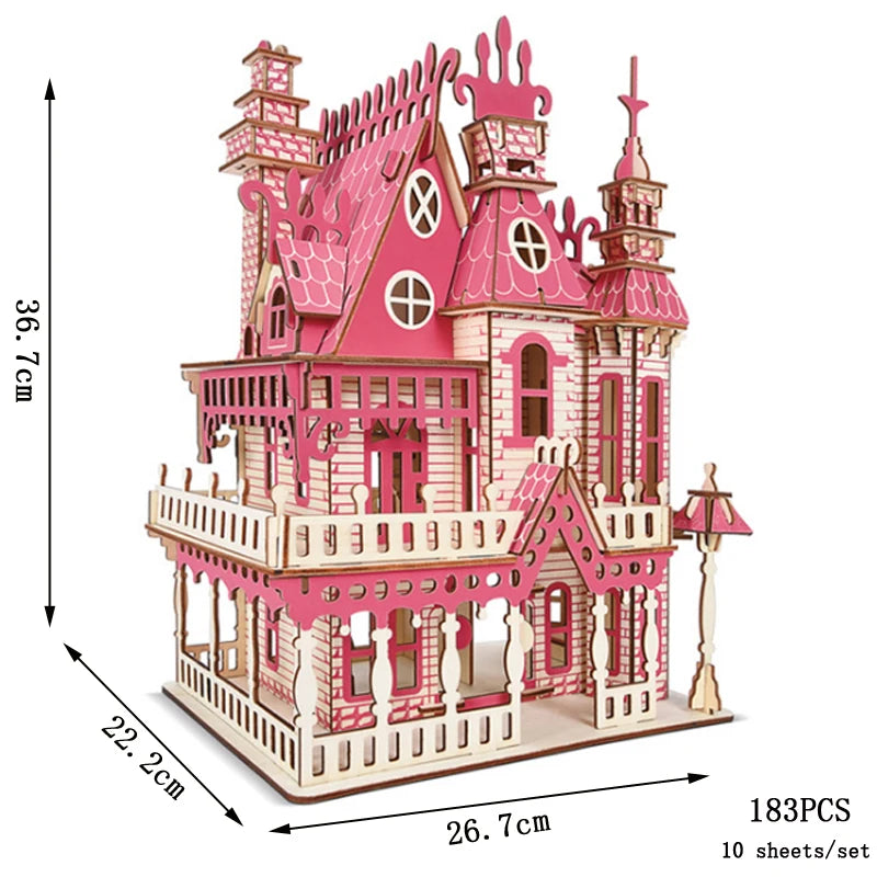 3D Wooden Doll House Puzzle | Villa DIY Kit | Educational Toy | Ages 6-12
