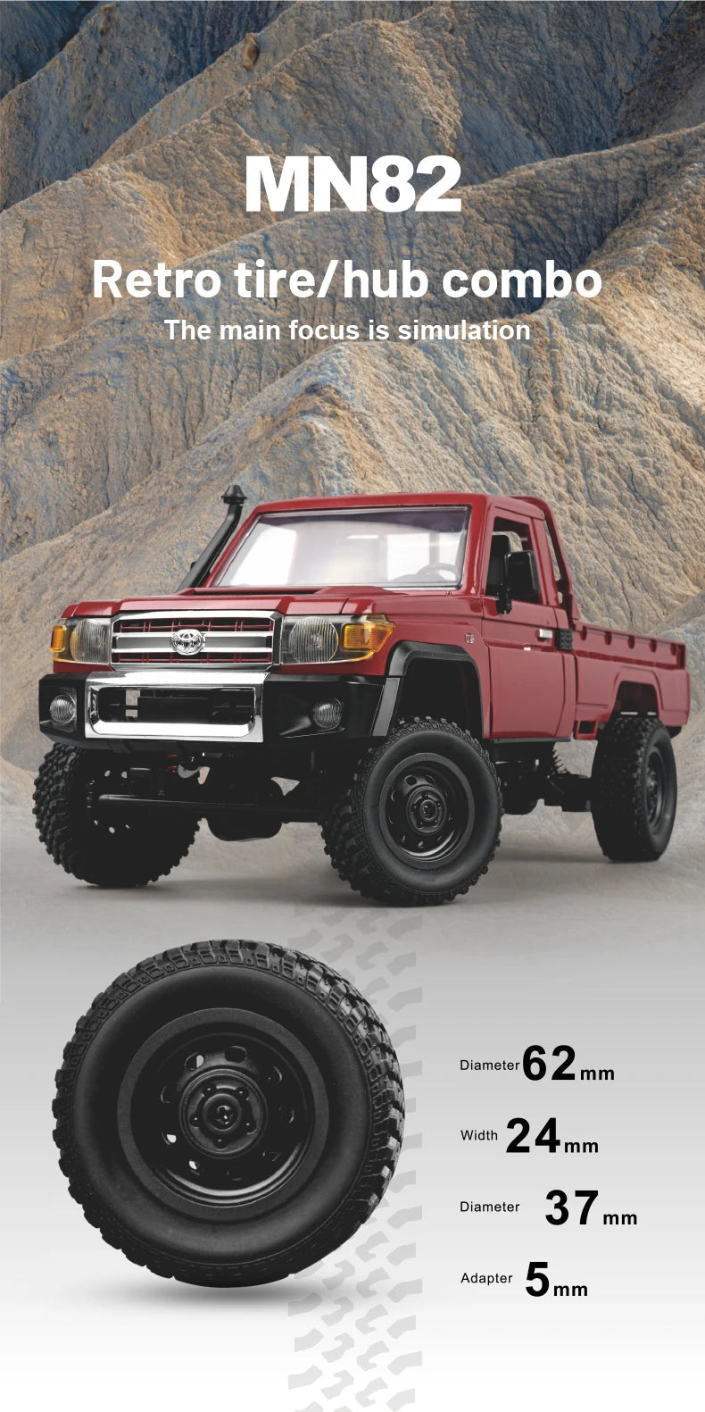 RC JJRC MN82 1:12 Scale 4x4 Remote Control Pickup Truck with LED Lights - Simulation Model for Kids & Hobbyists