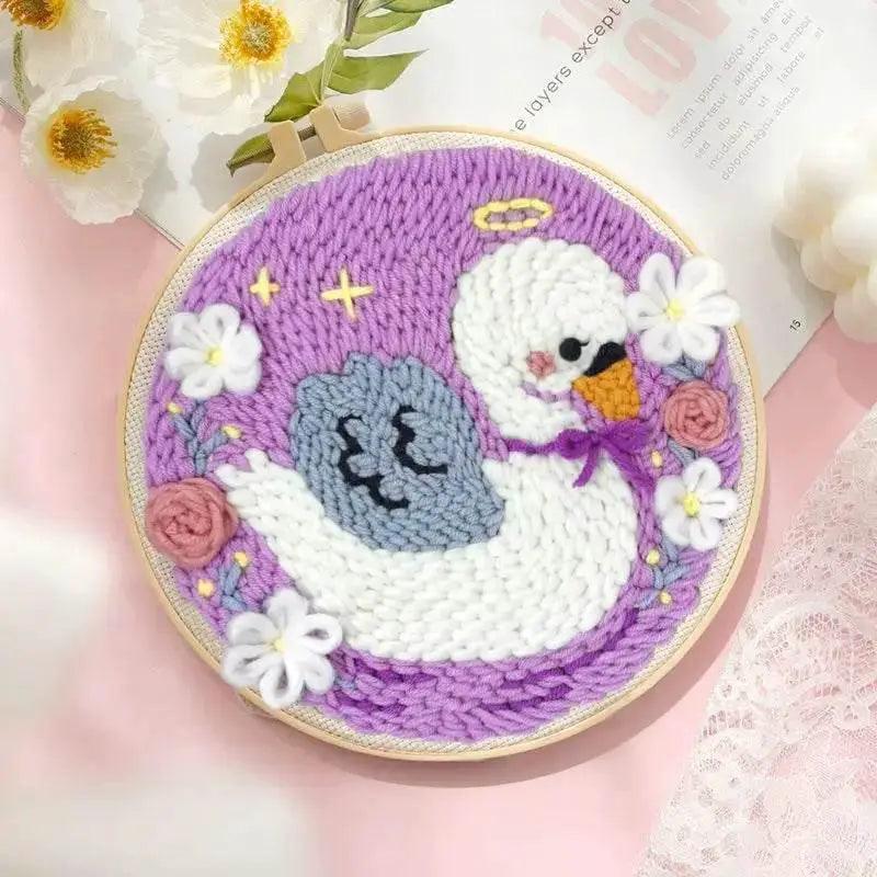  ﻿ Punch Poke Needle Embroidery Starter Kits Craft Dolphin Swan Flamingo Kids Children Funny Easy DIY Needlework Set For Beginner -  ToylandEU™