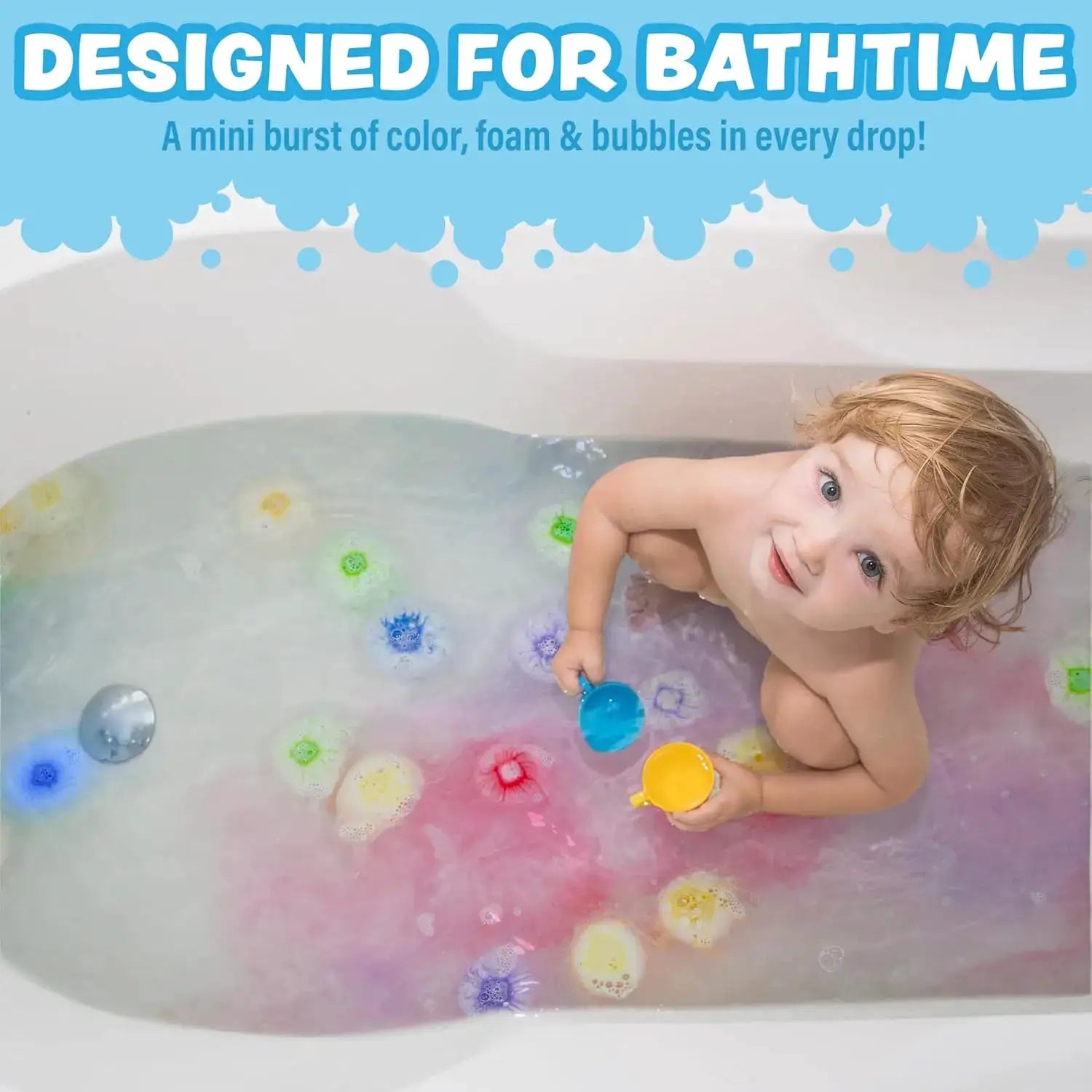 90 Mini Bath Bombs for Kids, Rainbow Colors, Nontoxic, Foam & Bubbles, Bathtub Art Fun - ToylandEU