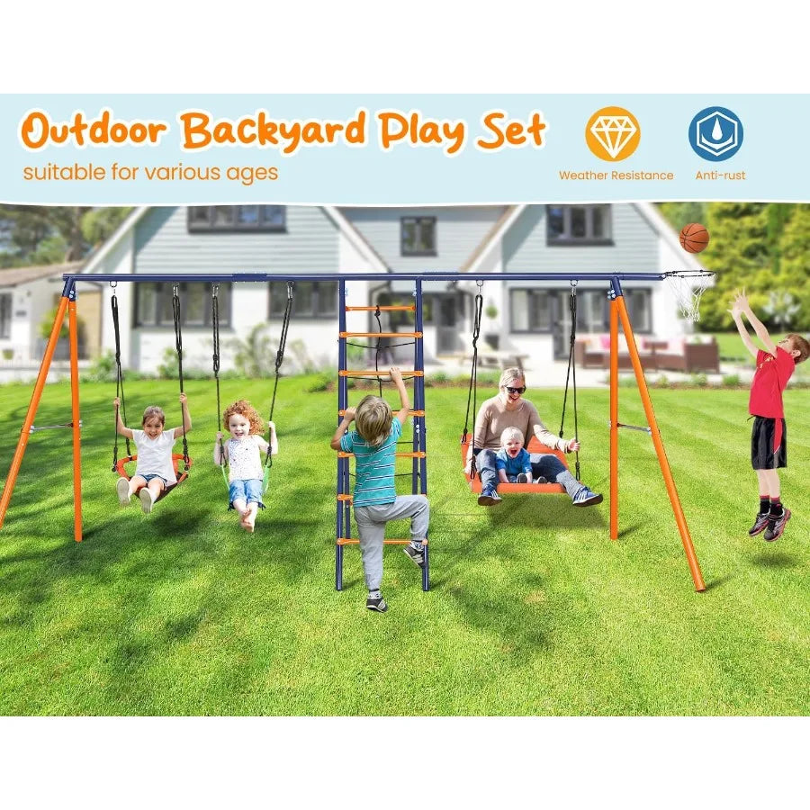 Heavy Duty Backyard Swing Set Six In One Metal Playset