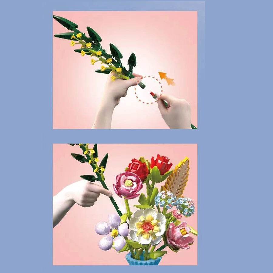 Flower Bouquet Building Blocks Eternal Flower Rose Sunflower Set - ToylandEU