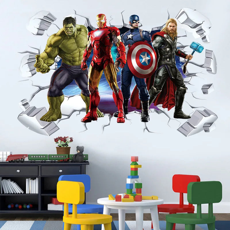3D Wall Sticker | Avengers Theme | 60x40 cm | Hulk Iron Man Captain America Thor