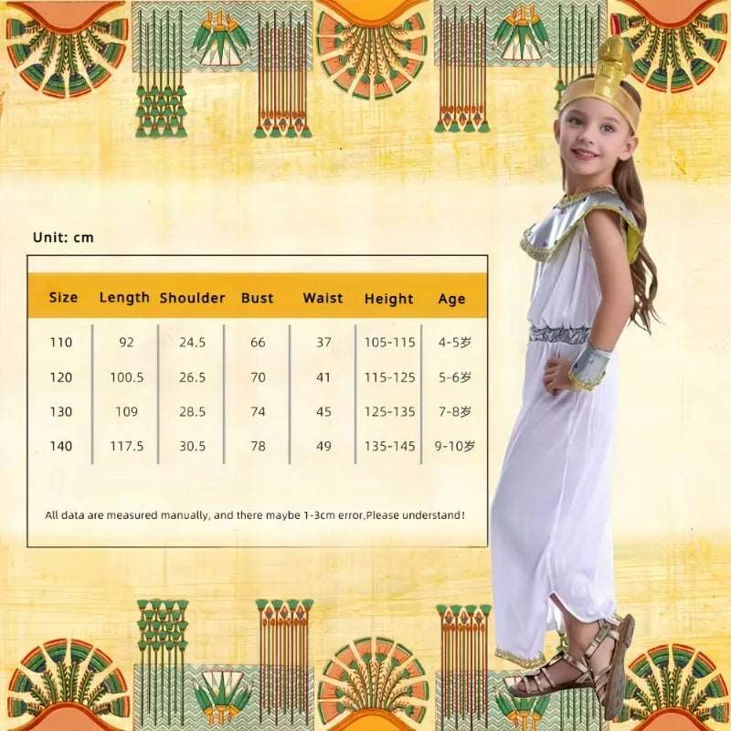 Girls Cleopatra Inspired Ancient Egyptian Costume Dress for Halloween and Fancy Parties