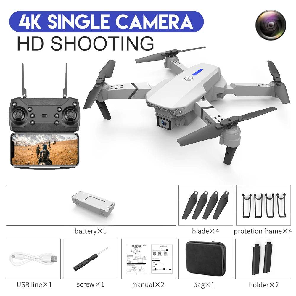 2023 E88Pro 4K Professional RC Drone with 1080P HD Camera - Foldable Helicopter, WIFI FPV, and Height Hold - Perfect Gift Toy - ToylandEU