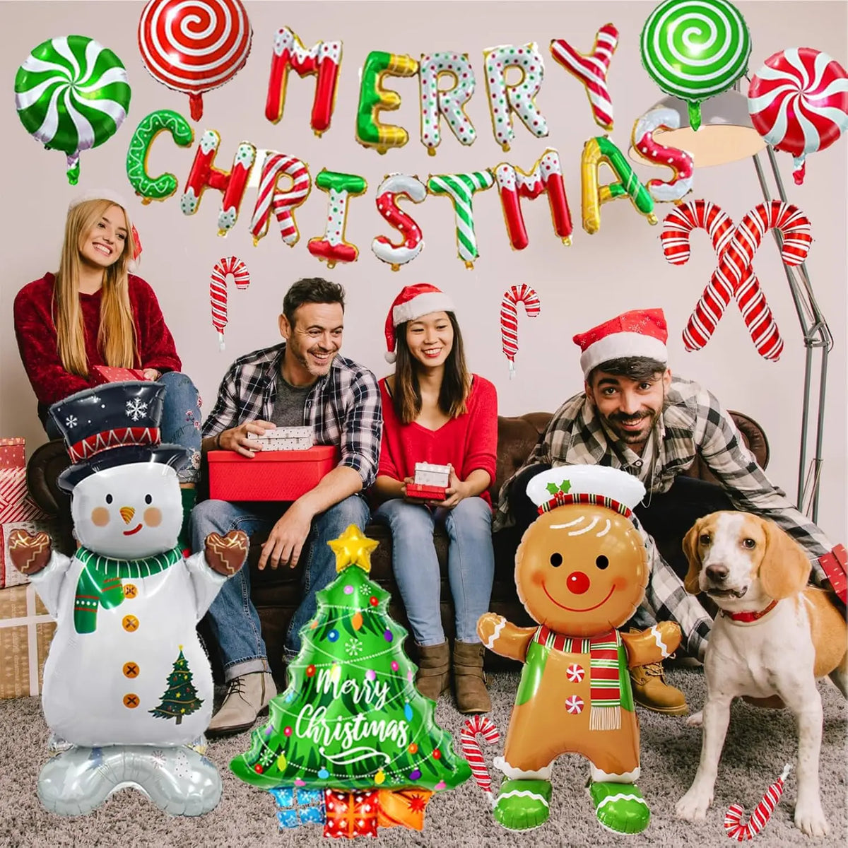 Christmas Foil Balloon Banner | 48 In Giant Shape | Candy Cane Tree | Xmas Decor