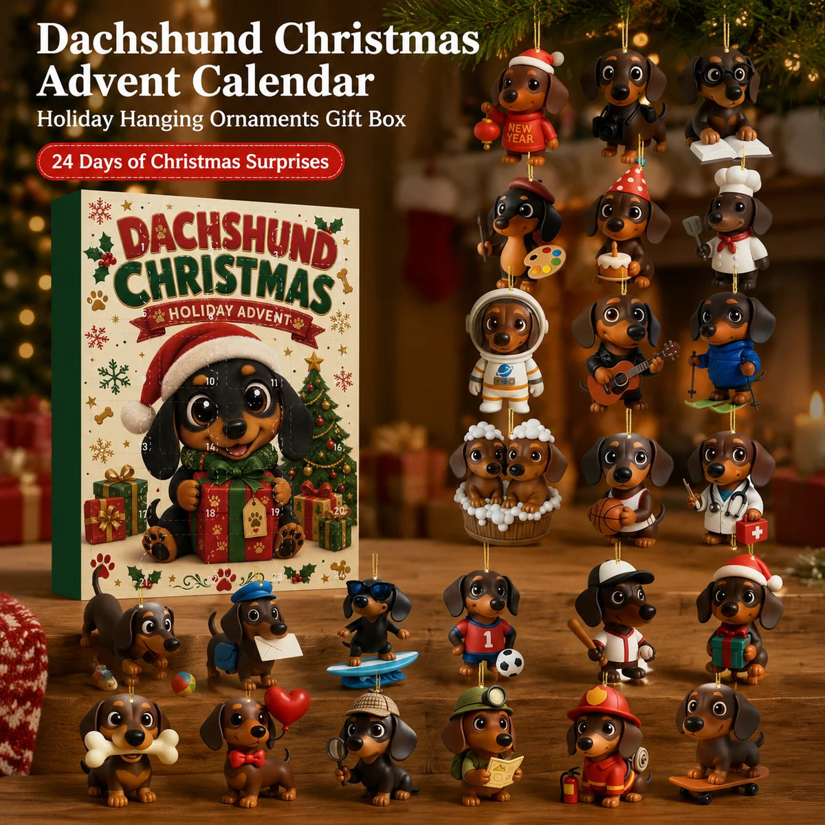 Advent Calendar | Puppy Pattern Pendants | 2D Acrylic Christmas Countdown | Xmas Tree And New Year Decor