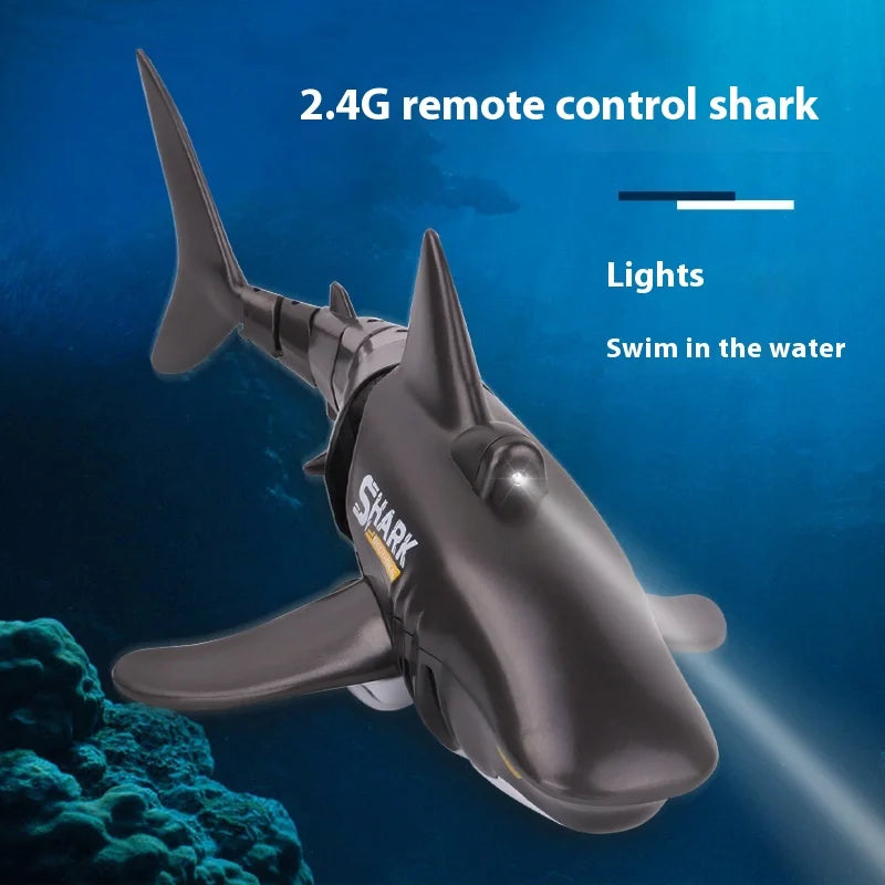 RC Waterproof Remote Control Shark Toy Boat with Lights - 2.4g Simulation Model for Boys' Birthday Gifts