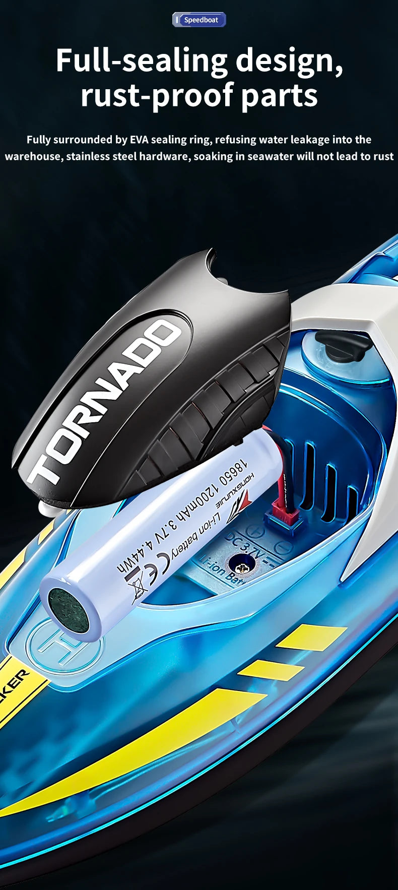 RC High-Speed RC Speedboat with LED Lights - Rechargeable, Waterproof Fun for Kids - 2-Hour Endurance Outdoor Toy