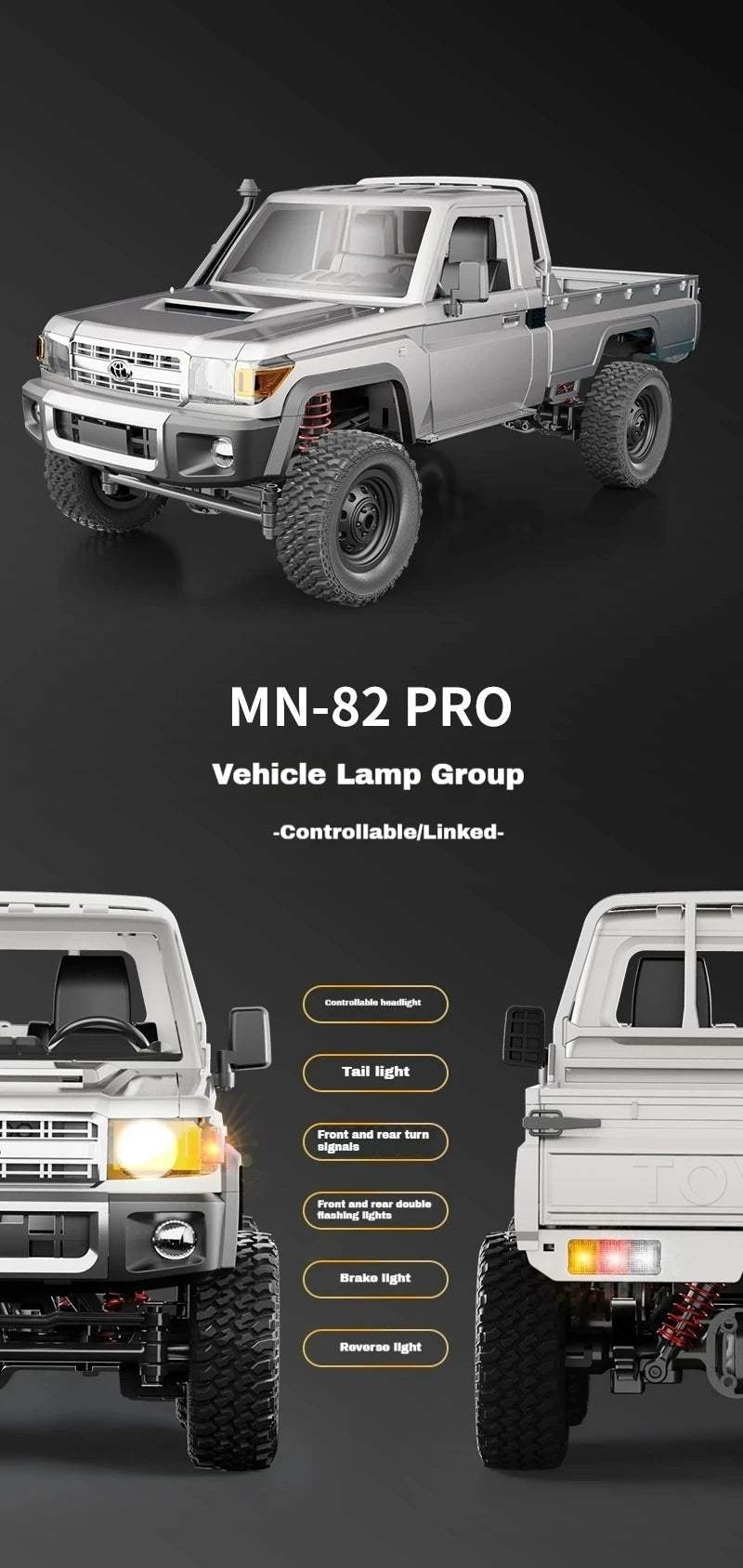 RC JJRC MN82 1:12 Scale 4x4 Remote Control Pickup Truck with LED Lights - Simulation Model for Kids & Hobbyists