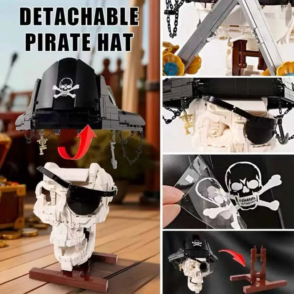Pirate Skull MOC Blocks Skeleton Model Creative Building Toys for Boys Kids Adult Gifts 1100+Pcs DIY Sets Bricks Room Ornament - ToylandEU