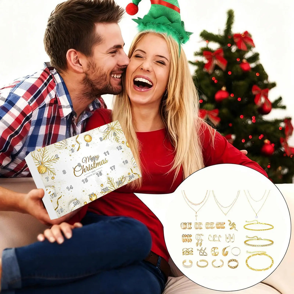 Advent Calendar | 24 Day Gold Jewelry Countdown | Necklaces Bracelets And Earrings | Surprise Gift For Women