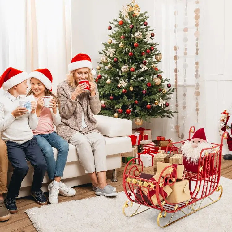 Metal Santa Sleigh | Red Gold Finish | Outdoor Holiday Decor | 39 Inch