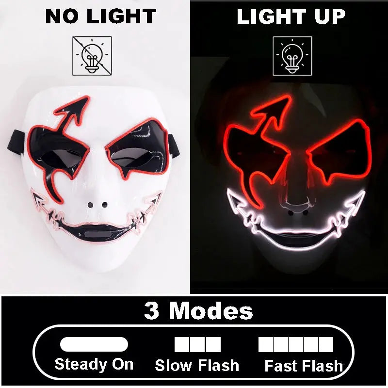 Melbourne Shuffle rave dance glowing mask Hand drawn patterned luminous mask for teen cool Halloween cosplay performance props - ToylandEU