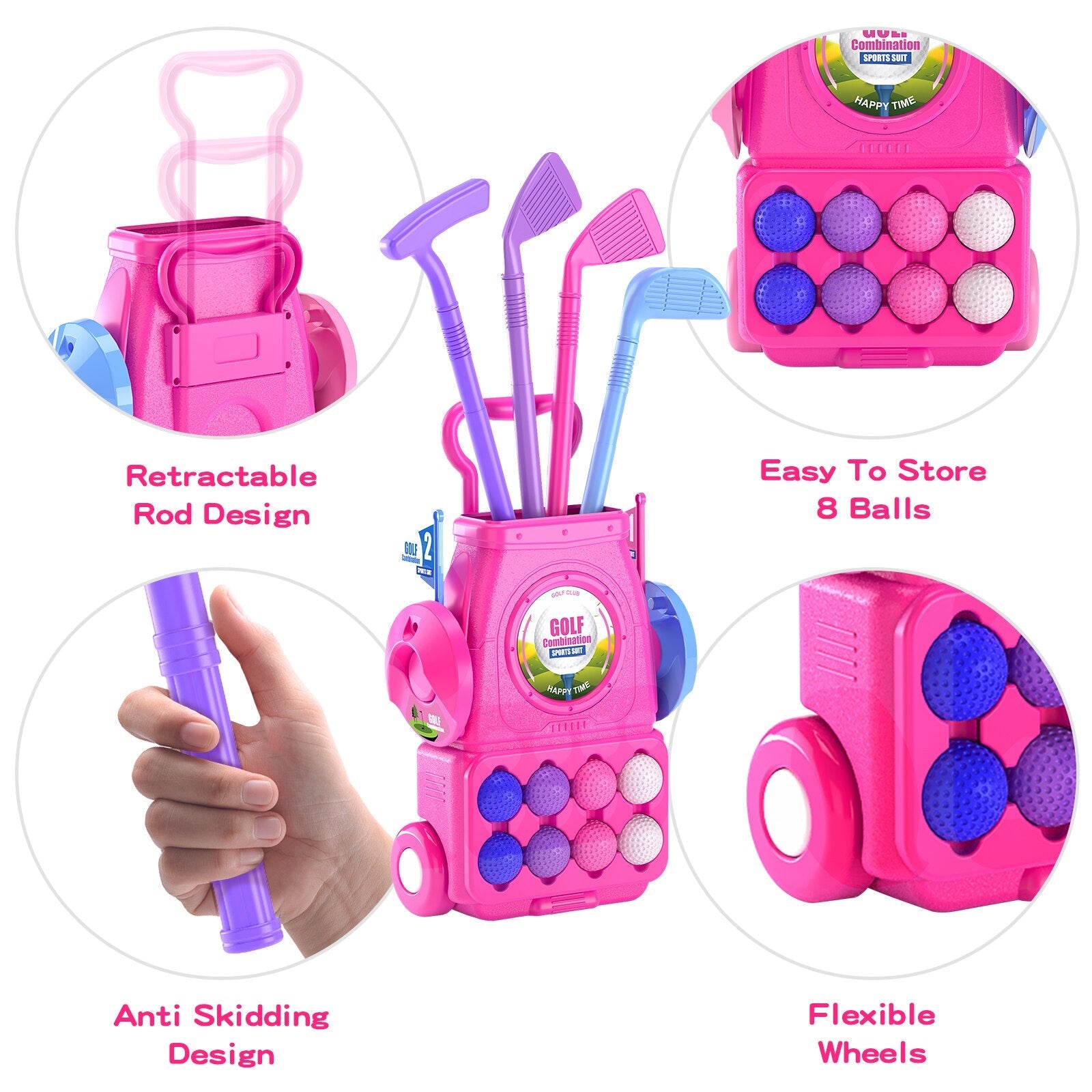 Pink Toddler Golf Set with 6 Balls, 4 Sticks, 2 Holes, and Putting Mat - Kids' Toys for Girls Aged 2-5+ - ToylandEU