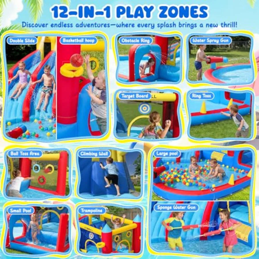 Inflatable Bounce House With Double Water Slide And Large Pool