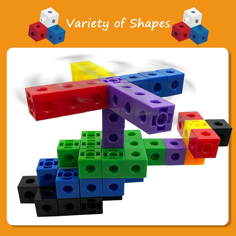 Montessori Rainbow Link Cubes Math Toys Activity Snap Blocks Stacking