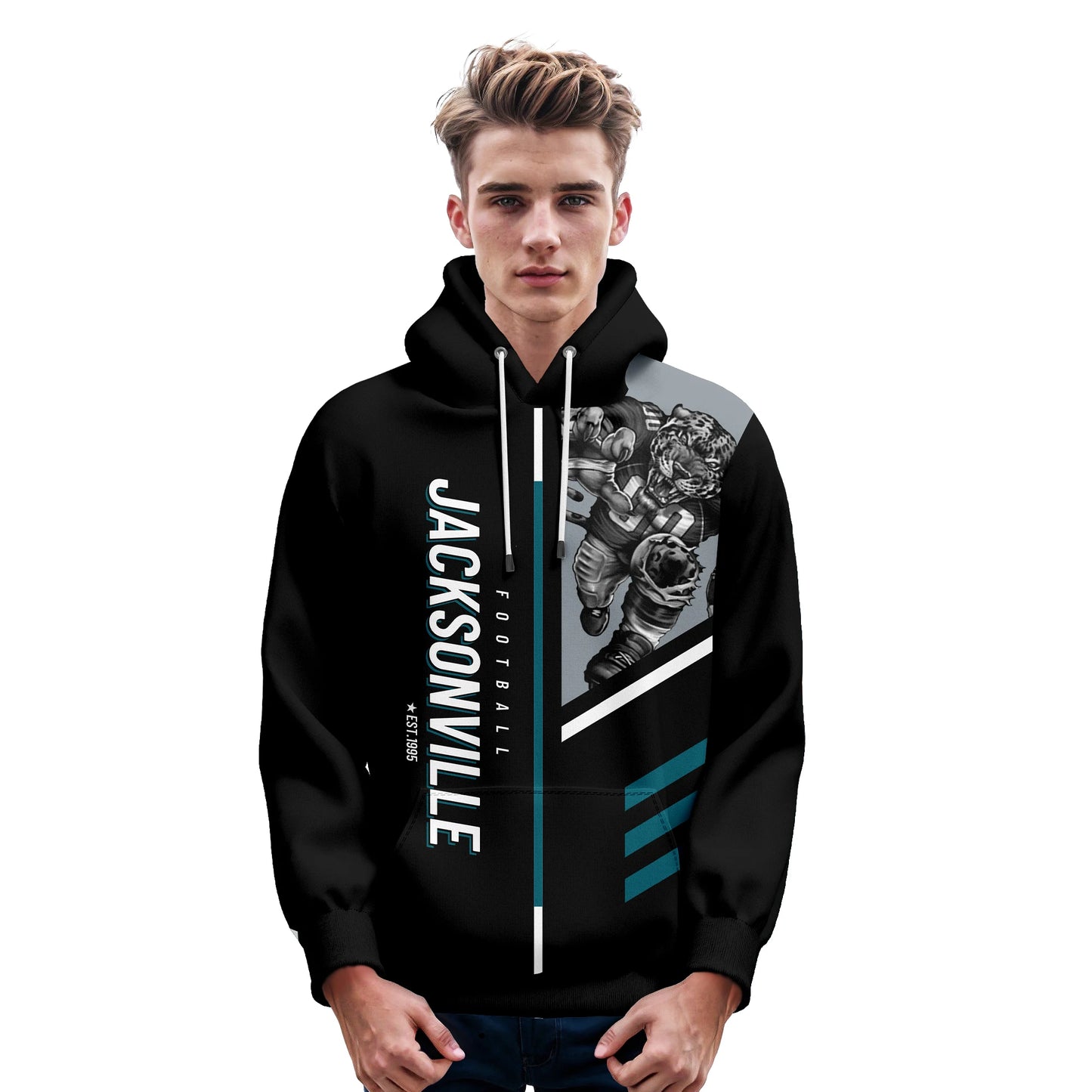 Personalized Jacksonville 3D Print American Football Hoodie with Custom Name & Number - Unisex Sweatshirt for Fans