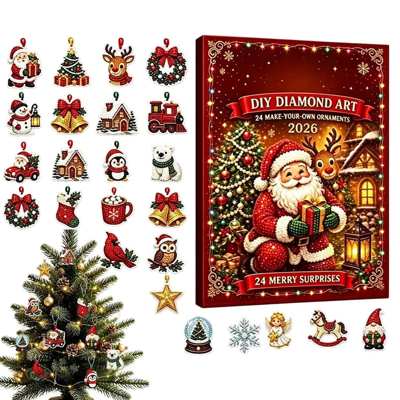 Advent Calendar | 24 DIY Diamond Painting Ornaments | Sparkling Rhinestone Kit | Craft Gift For Girls