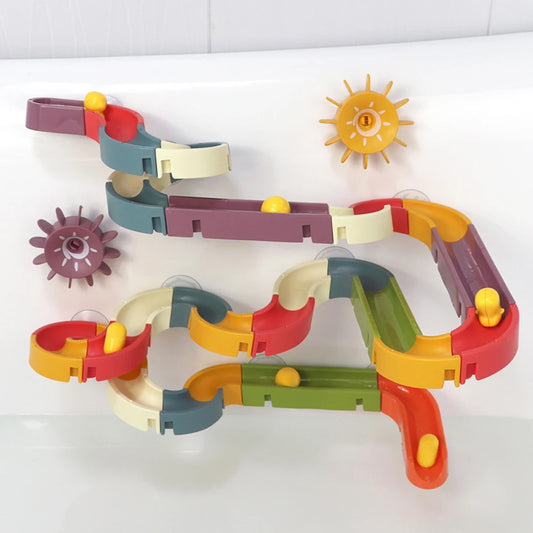 Interactive Baby Marble Run Slide Track Water Toy Set for Bathtub - Educational Plastic Blocks Building Kit