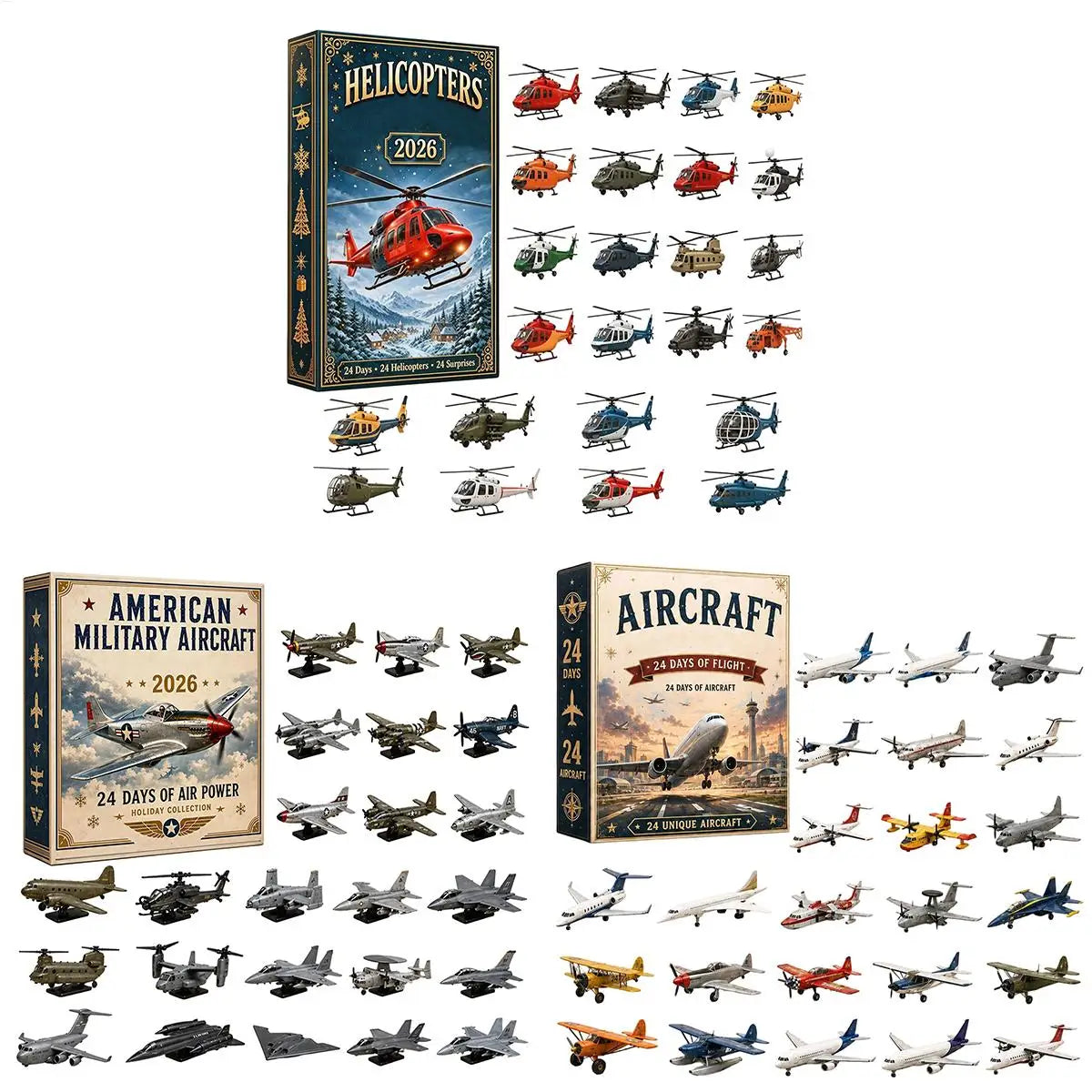 Advent Calendar | 2D Acrylic Airplane And Helicopter Ornaments | Mini Collectible Models | Aviation Fan Gift