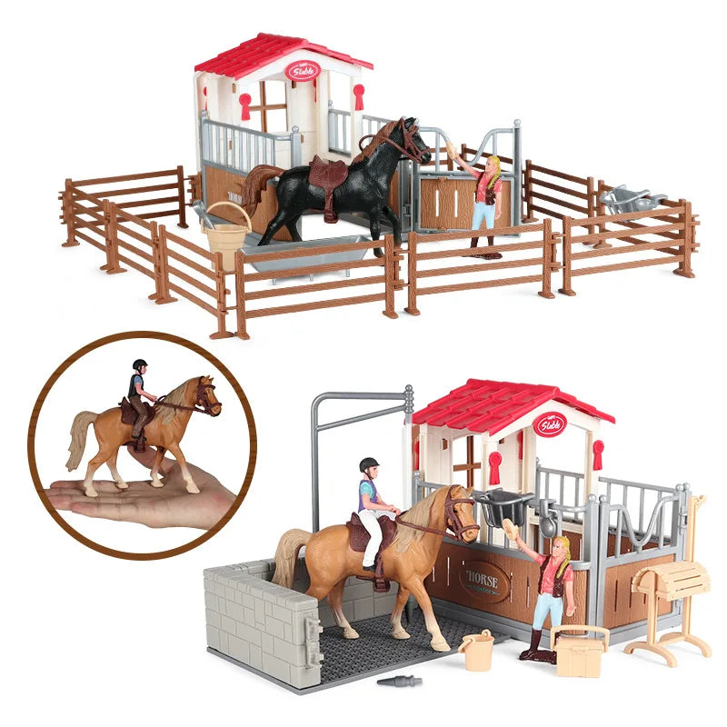 Simulation Farm Horse Fence Cart Animal Figurine Equestrian Knight - ToylandEU