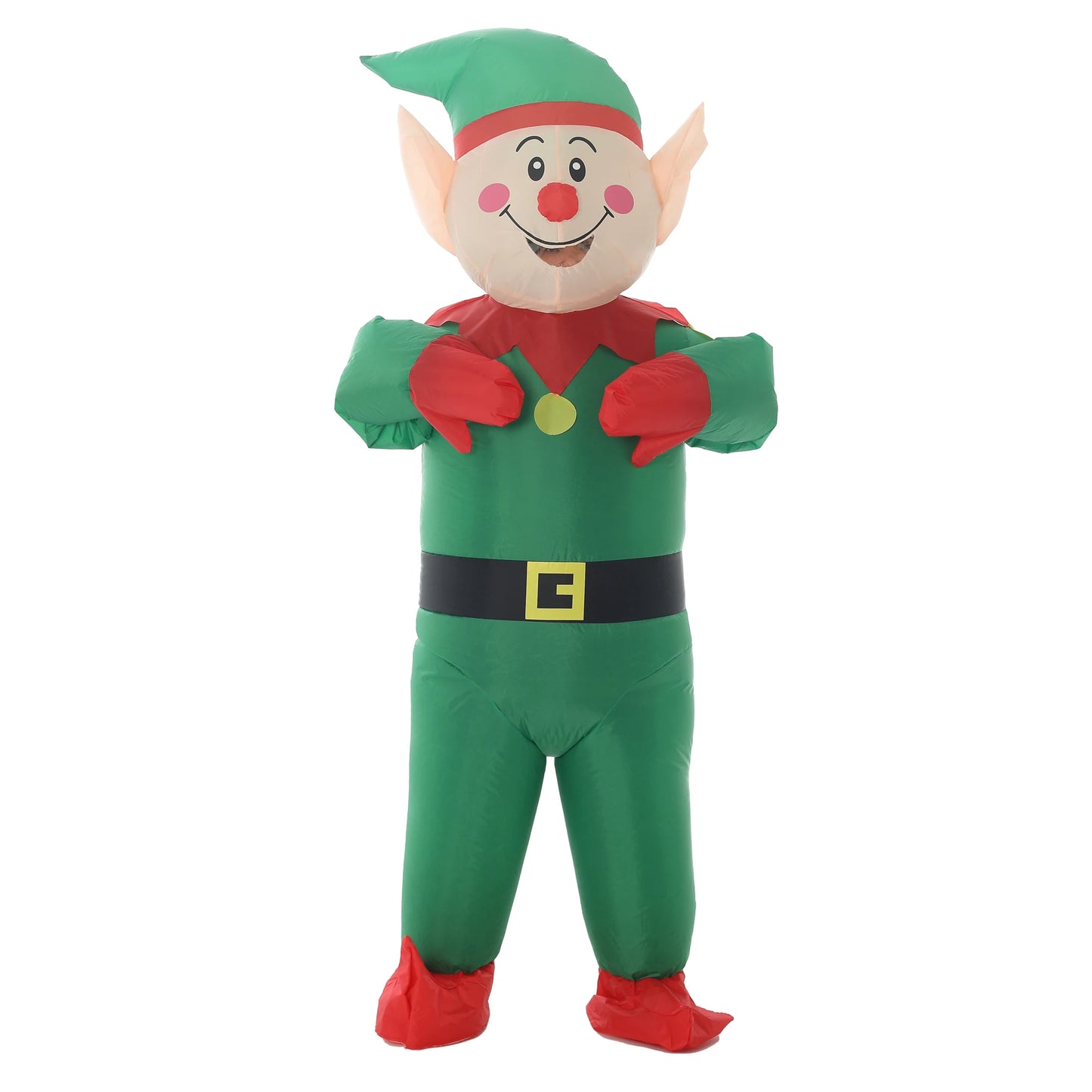 Adult Inflatable Elf Costume | Green Polyester | Battery Operated | Unisex