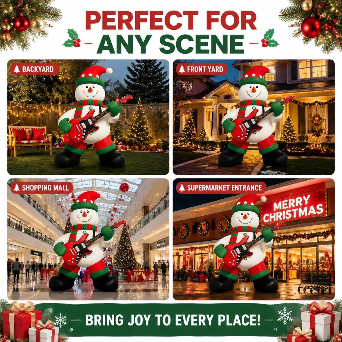 Inflatable Christmas Snowman | 26 Ft Size | Playing Guitar | Outdoor Yard Display