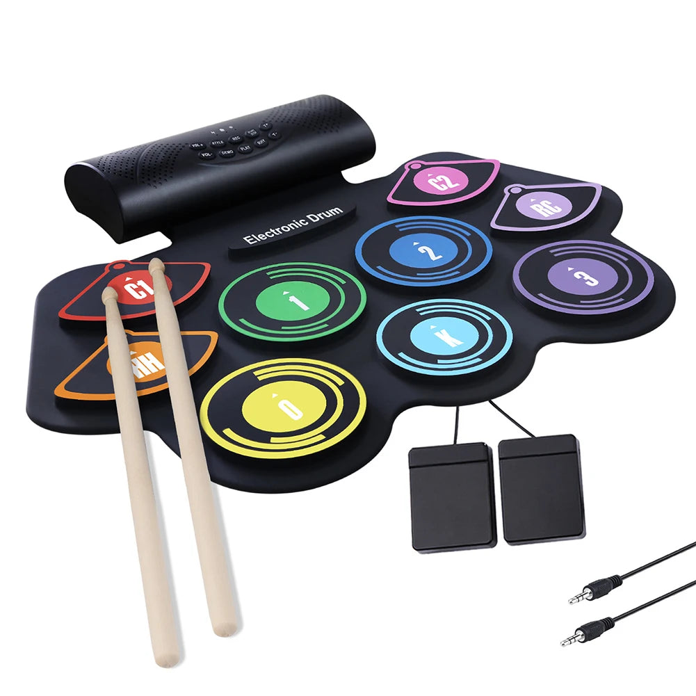 Electronic Roll Up 9 Pads Drum Kit Built In Speaker