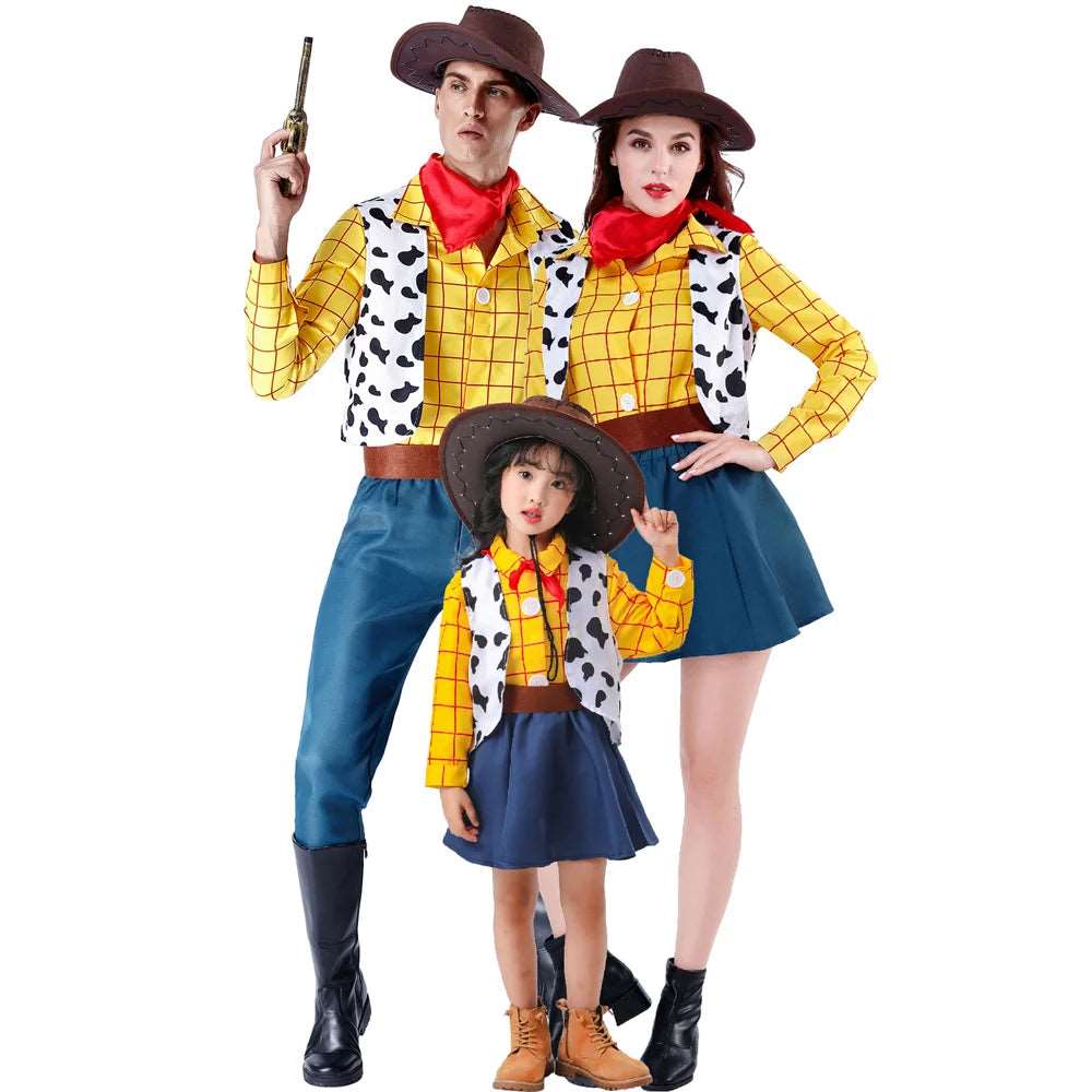 Family Cowboy Costume Set for Halloween Carnival - Parent-Child Woody Dress Up Outfit