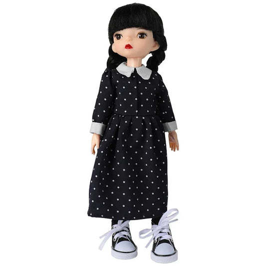 Wednesday Adams Girl Doll with Movable Joints and Dress-Up Accessories - ToylandEU