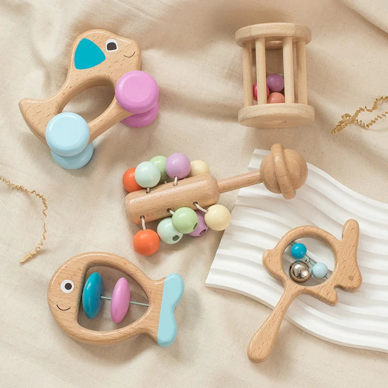 5pc/set Wooden Musical Instrument Toys Colorful Baby Bedside Bell - ToylandEU