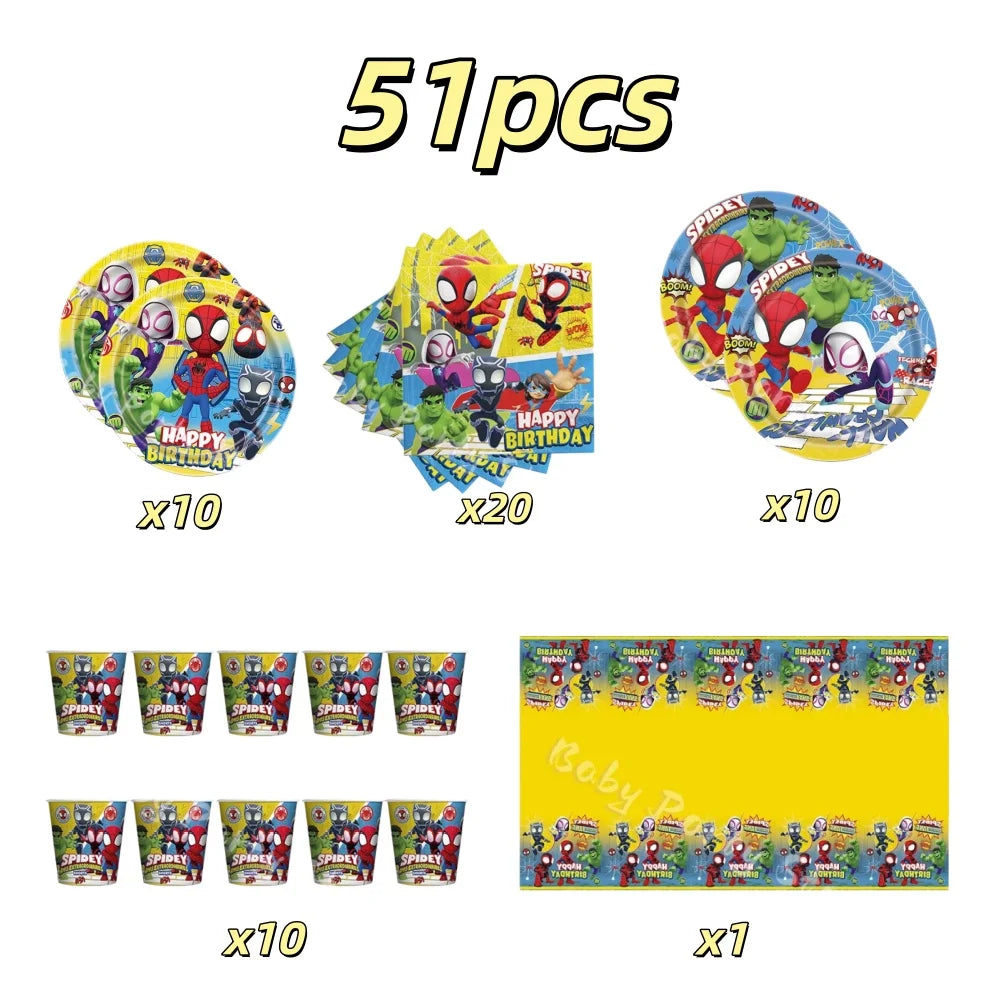 Spidey Tableware Kit | Plates And Cups | Latex Balloons | Birthday Backdrop