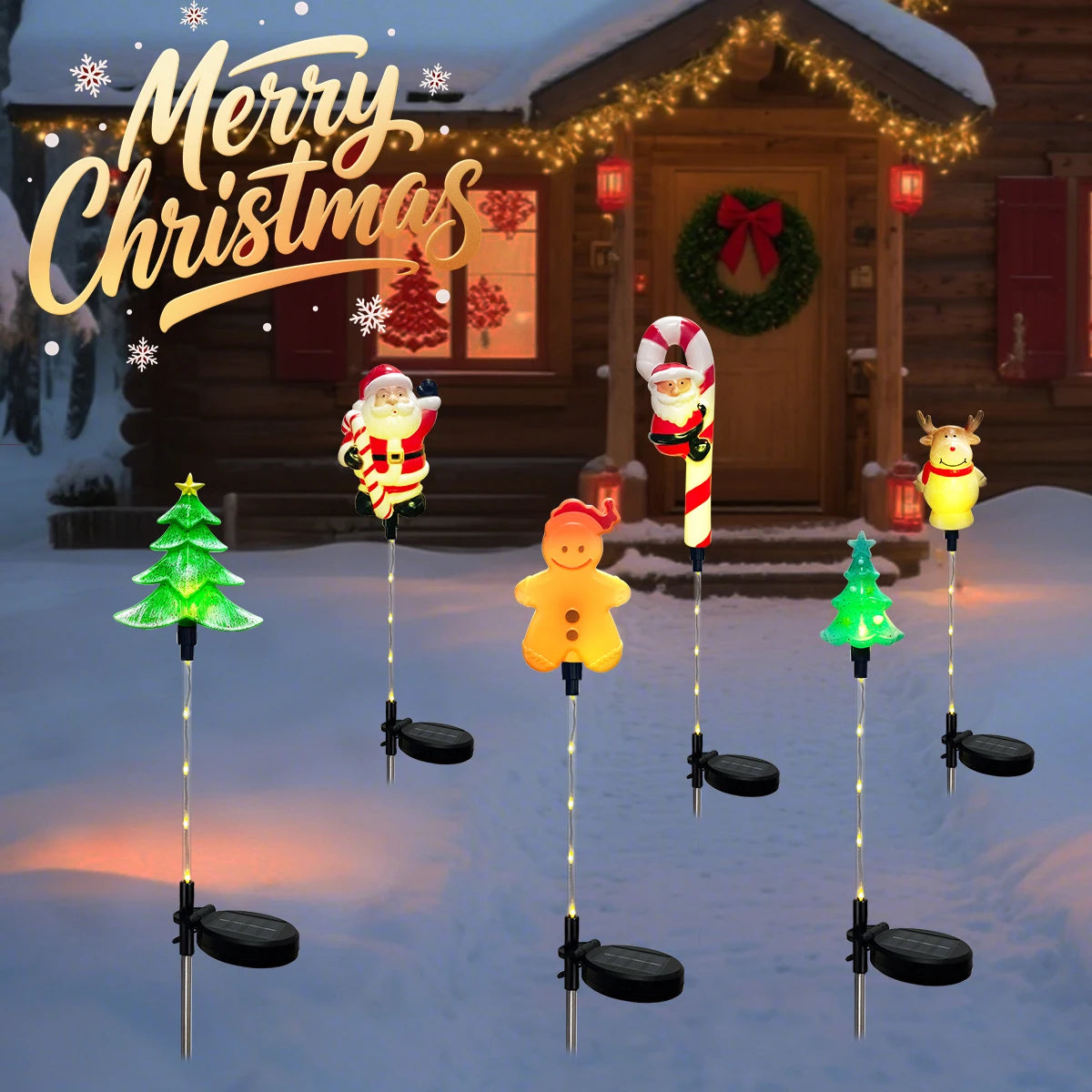 Solar Christmas Stake Lights | 8 Light Modes | Outdoor Santa, Reindeer and Tree