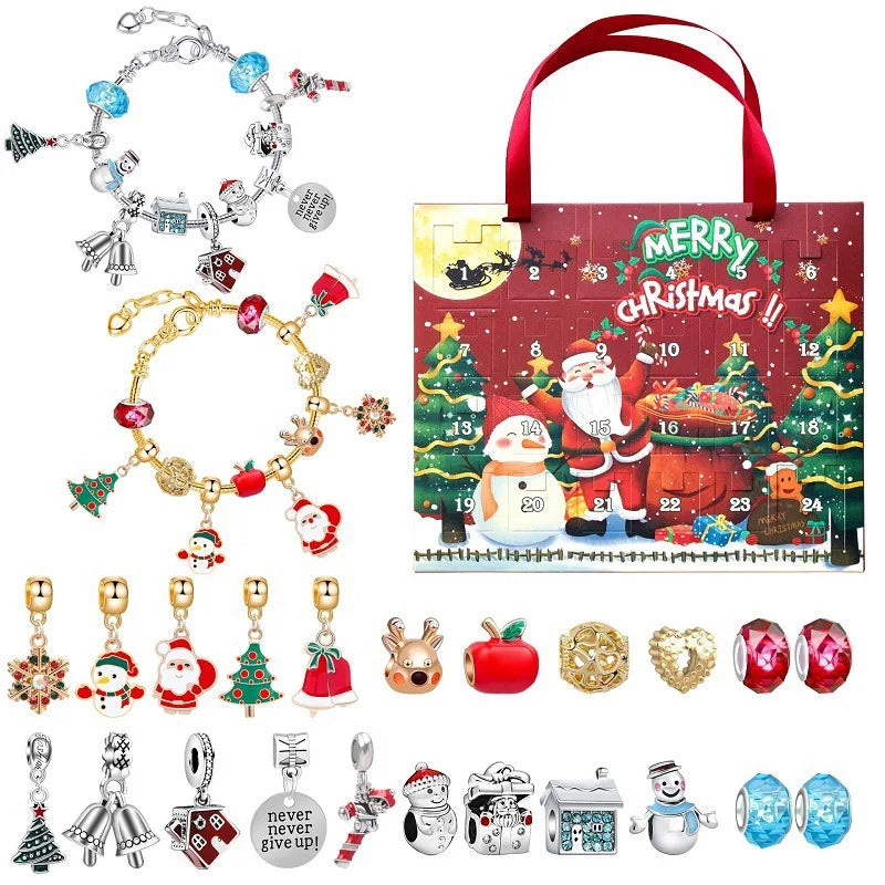 Advent Calendar | 24 Slot Charm Bracelet Blind Box | Alloy DIY Jewelry Set | Santa Series Gift