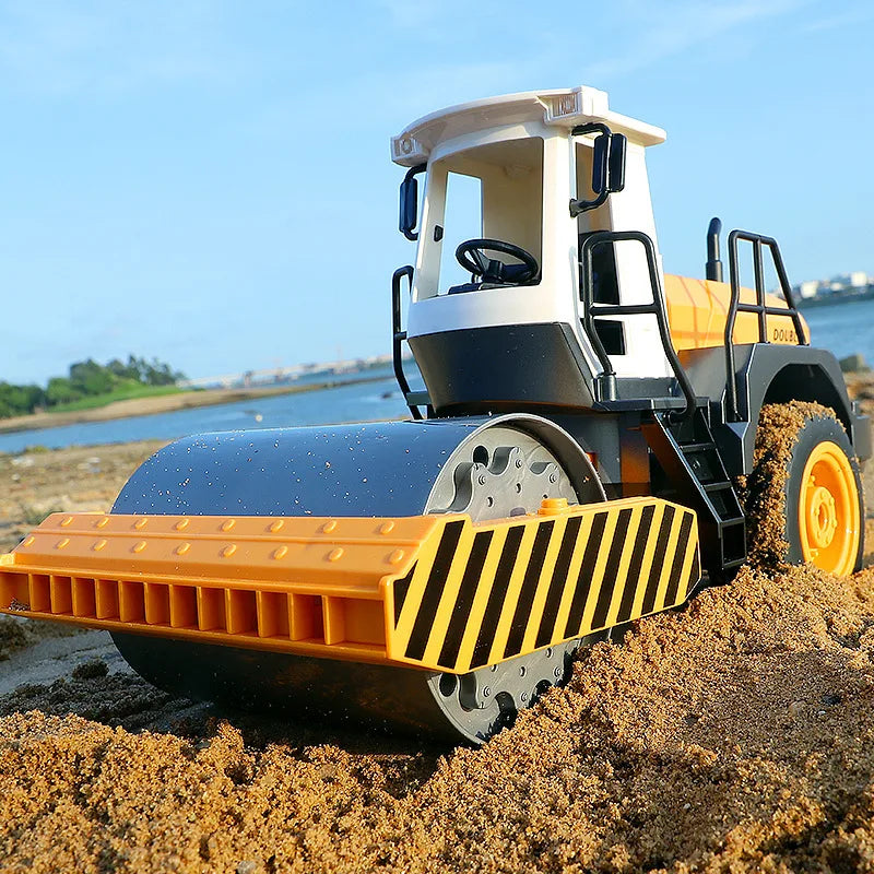 Remote Control Yellow Road Roller Toy with Drum Vibration Function - ToylandEU