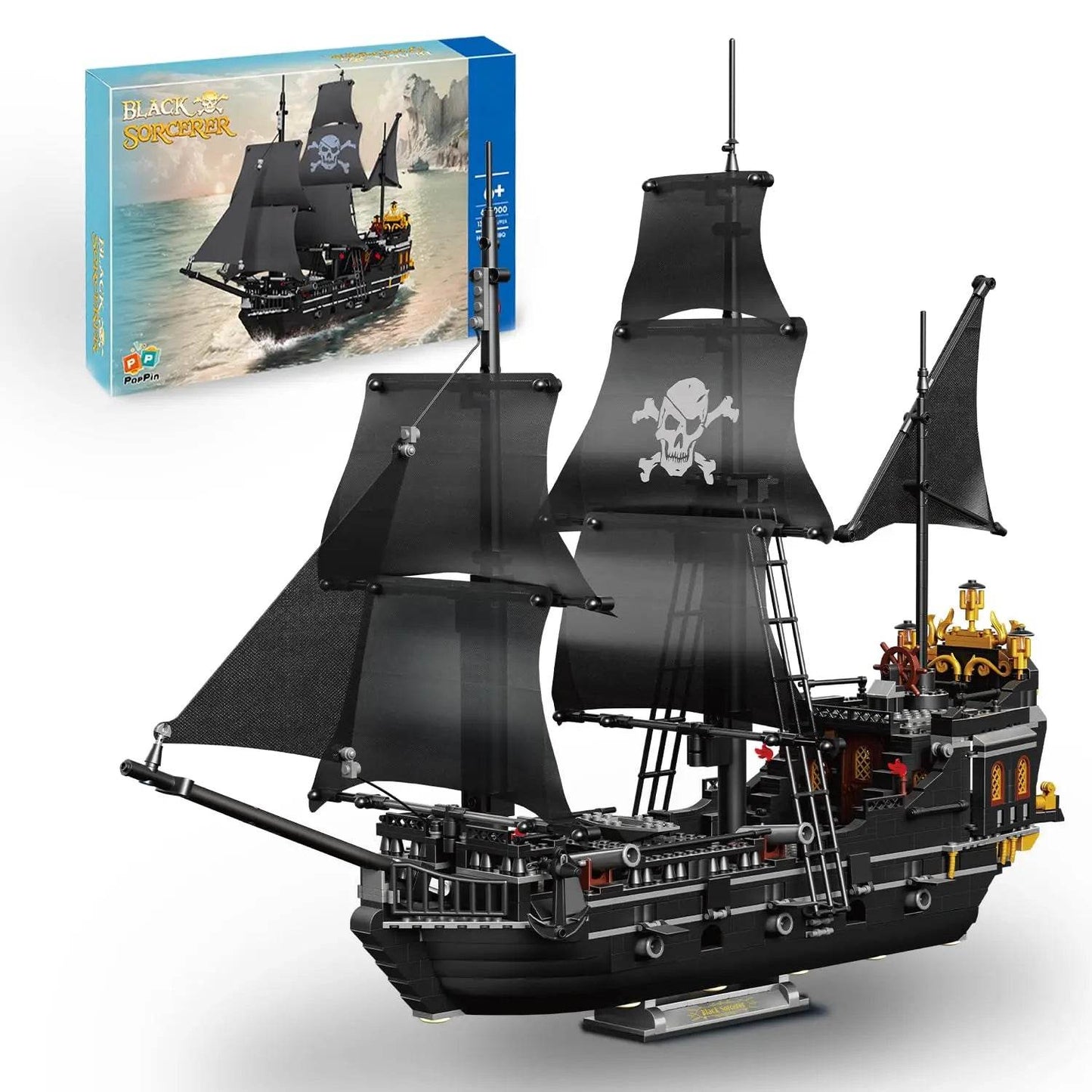 Black Pirate Ship Building Blocks Ghost Boat Model Assembly - ToylandEU