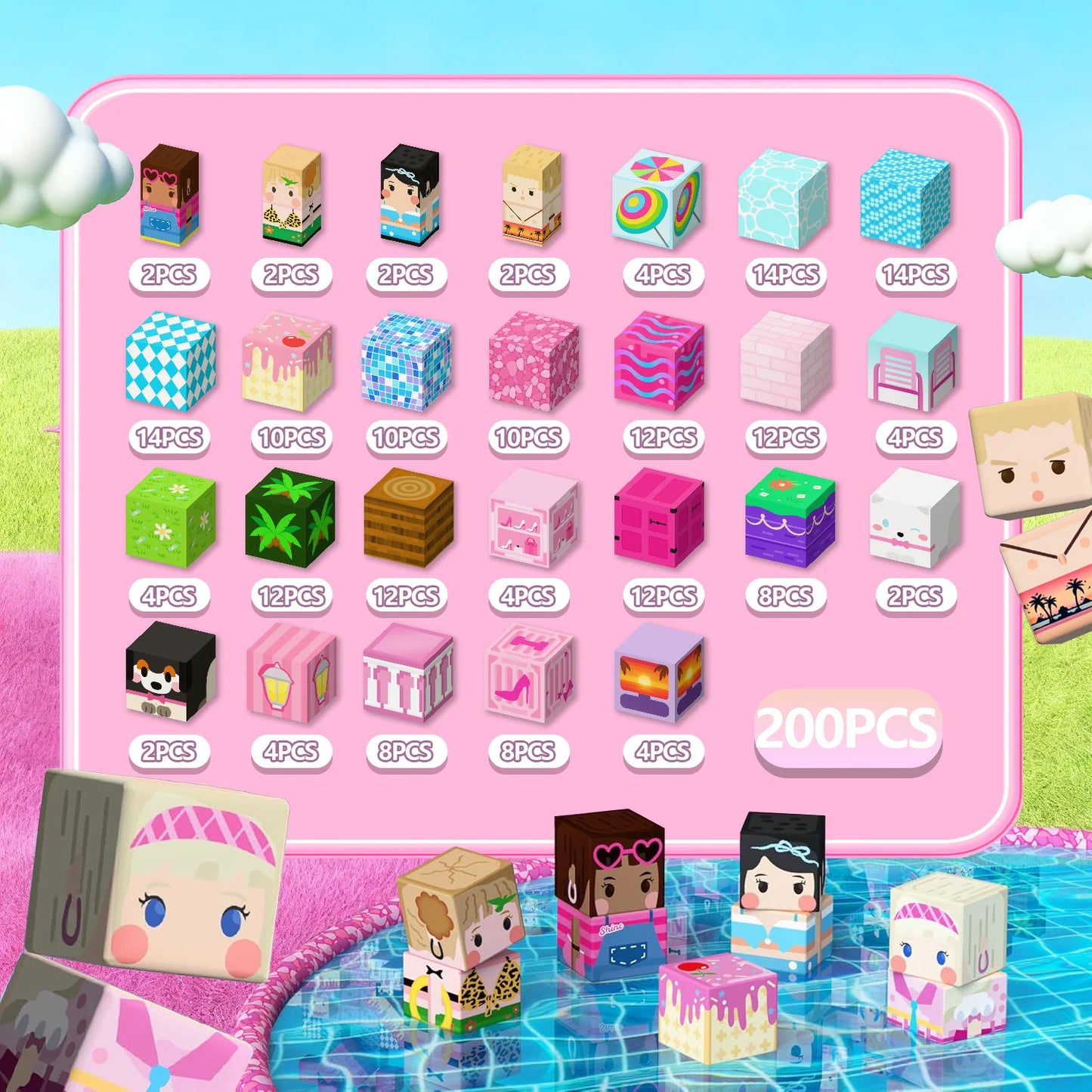 Magnetic Building Blocks | Pink Blossom Castle Theme | 20mm Cubes | Ages 3 Up