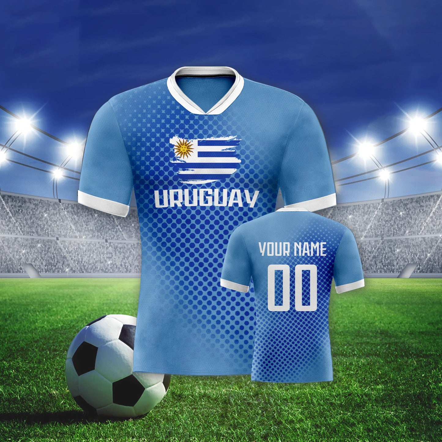 Personalized Uruguay Soccer Jersey for Men and Women - Breathable Custom Football Team Uniform with Name and Number for Youth Fans