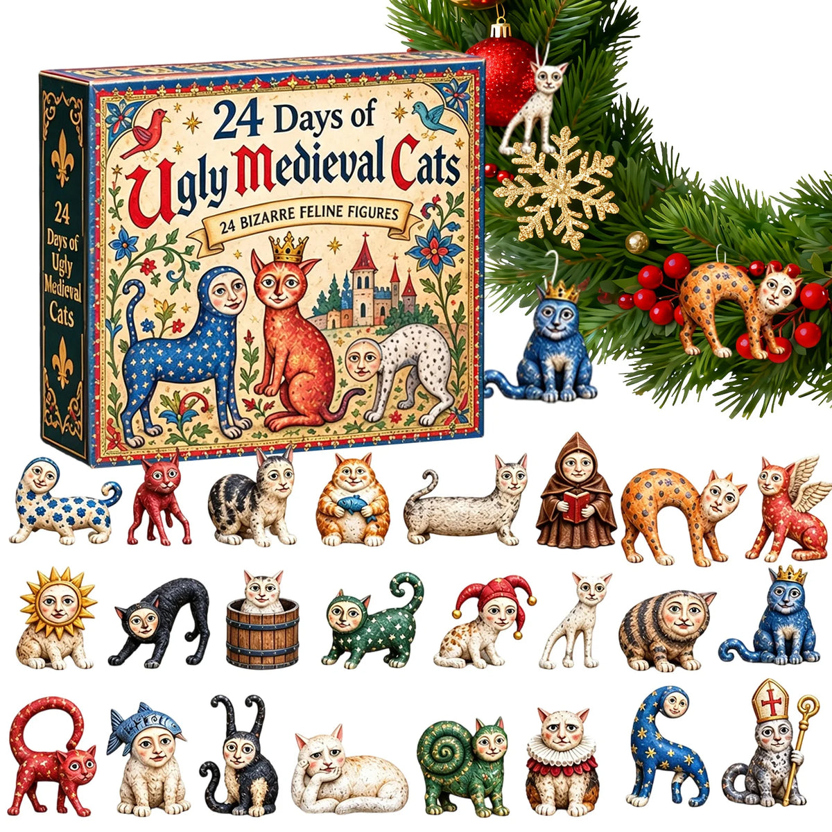 Advent Calendar | 2026 Cat Figurines | 24 Piece Mini 2D Acrylic Countdown | Gift For Cat Lovers