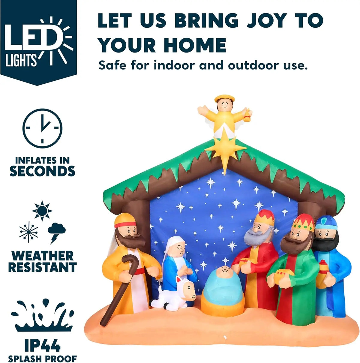 Christmas Nativity Inflatable | 8 Ft Length | Built In Led Lights | Yard Decor