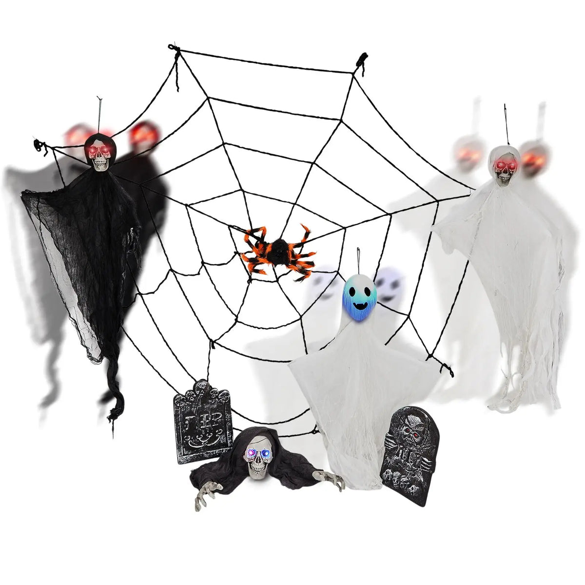 Outdoor Halloween Decorations | 8-Piece Set | Hanging Ghosts And Tombstones